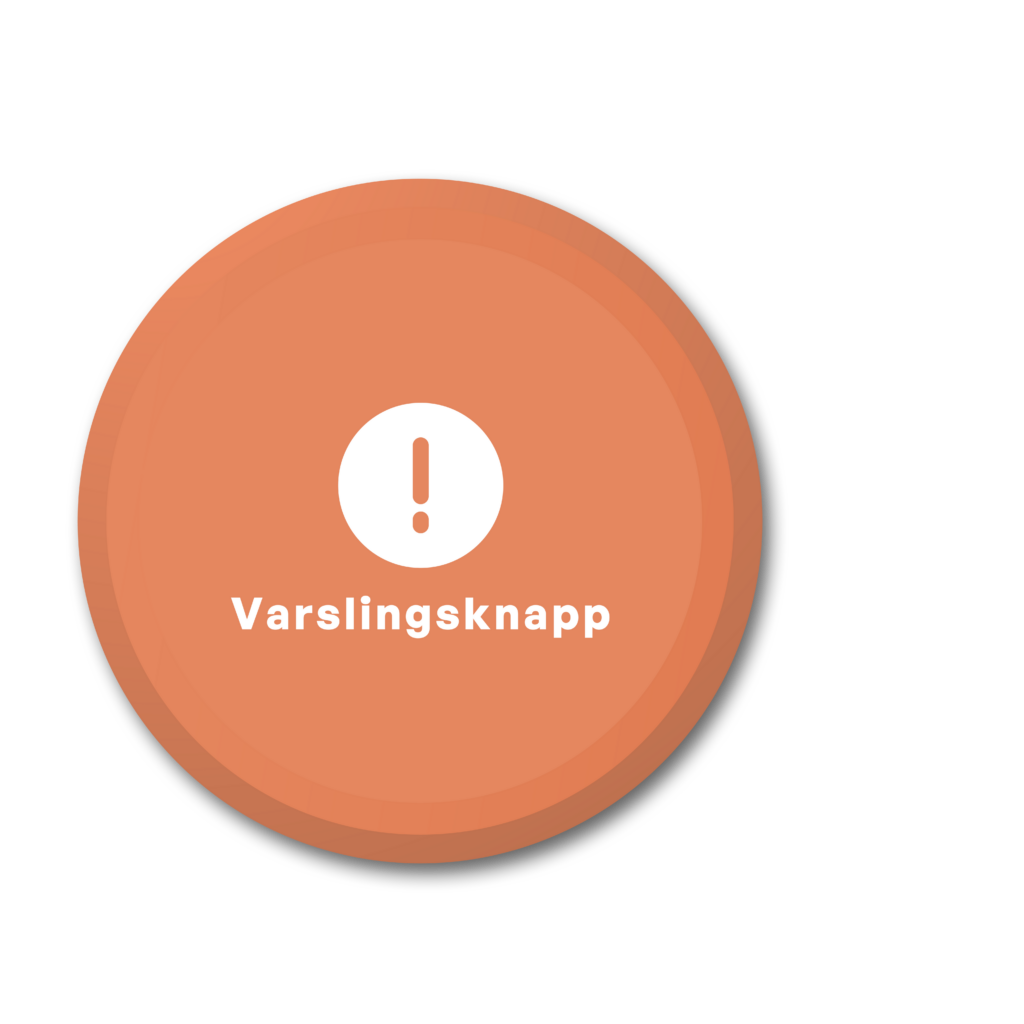 Rød knapp med teksten "Varslingsknapp!"